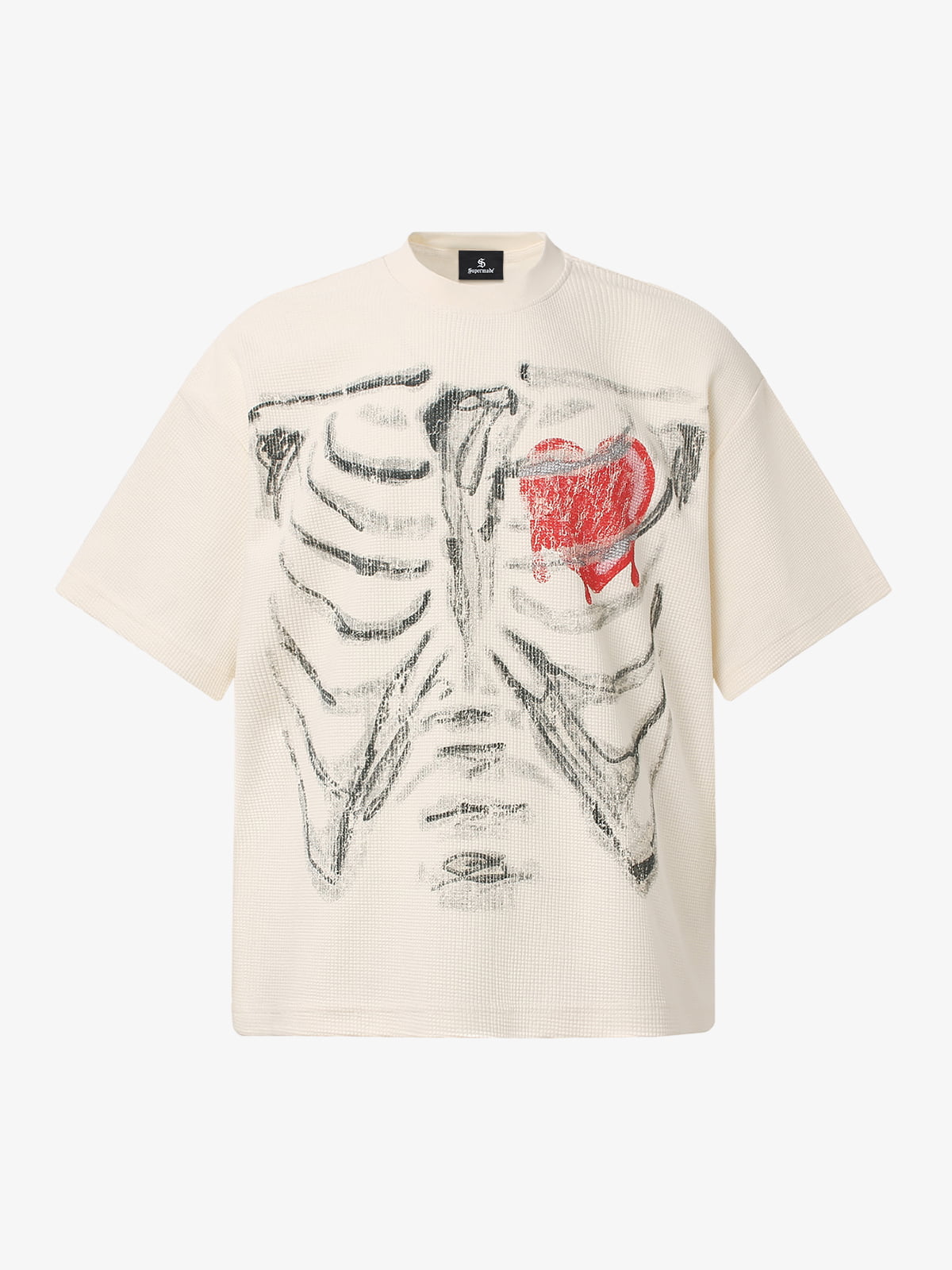Skeleton & Melted Heart Graphic Waffle Knit T-Shirt