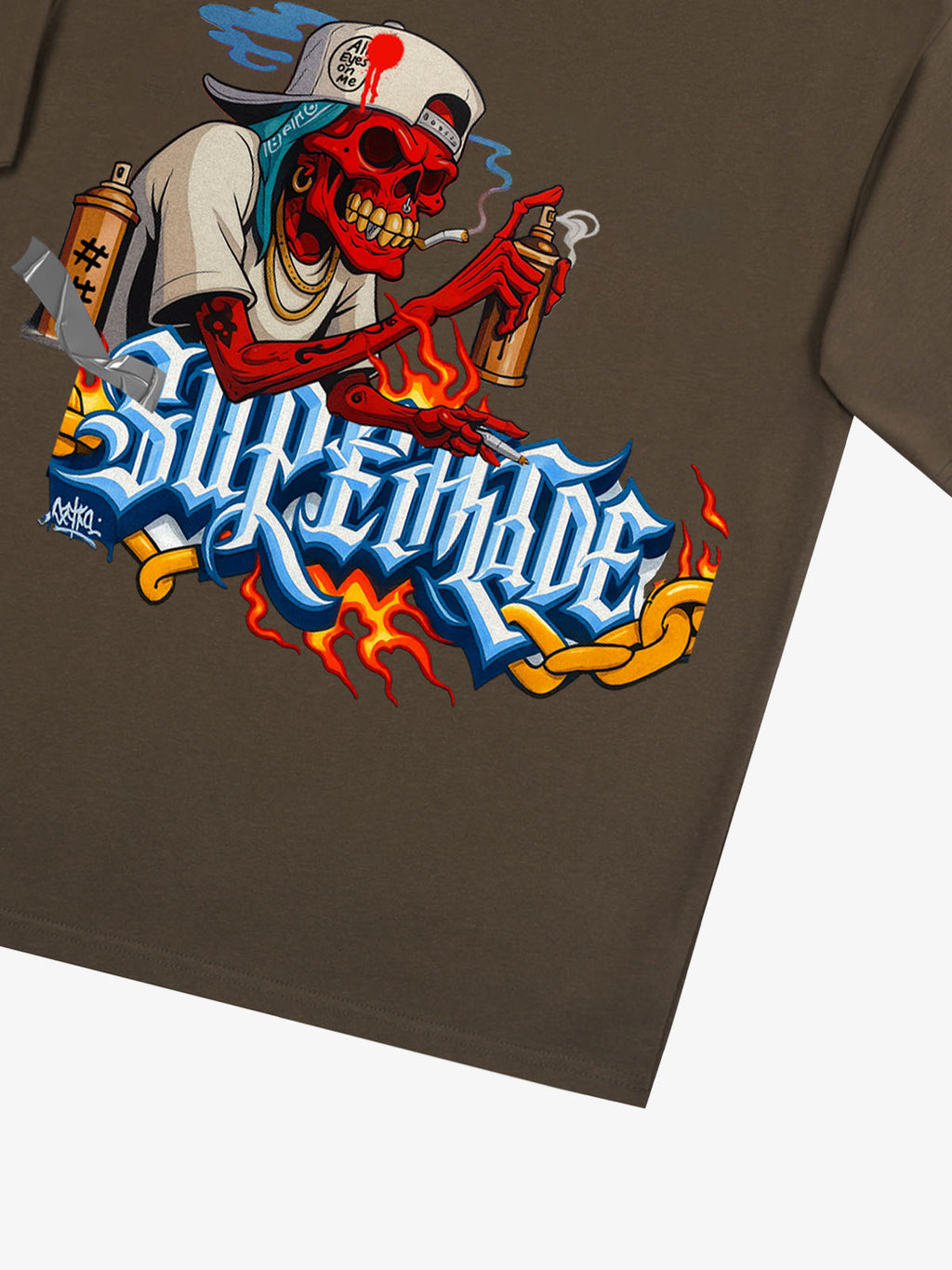 Street Skull Graffiti Artist Flame Flower Font T-Shirt