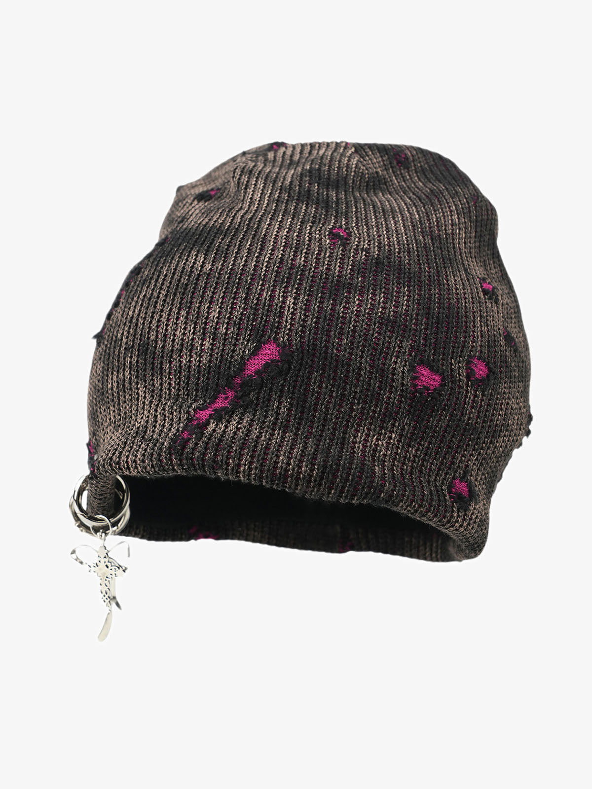 Retro Wasteland Style Distressed Knit Hanging Charm Beanie
