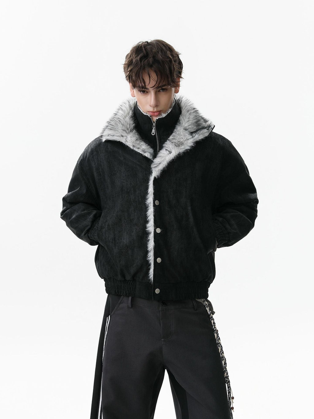 Vintage Dual-layer Collar Fleece-lined Zipper Jacket