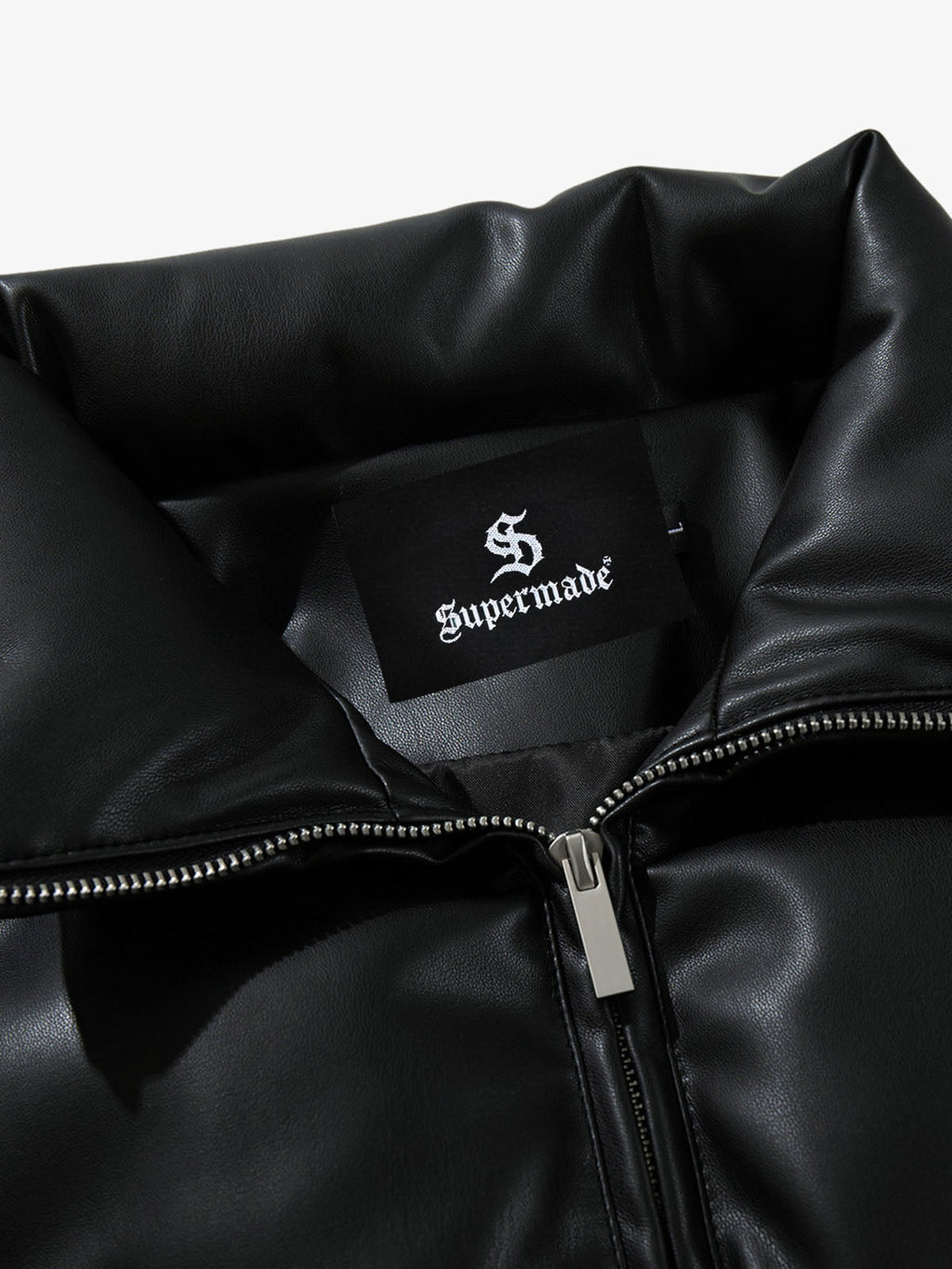 Minimalist Faux Leather Stand Collar Puffer Vest