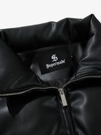 Minimalist Faux Leather Stand Collar Puffer Vest
