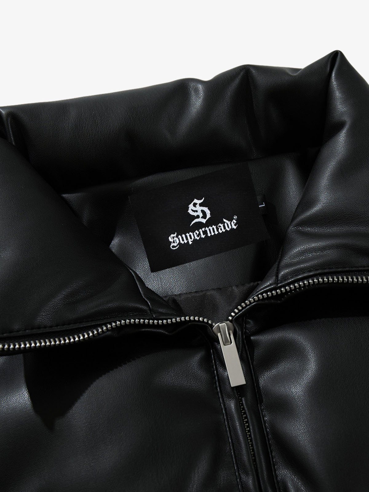 Minimalist Faux Leather Stand Collar Puffer Vest