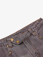 Retro Faded Multi-Pocket Flared Cargo Jeans