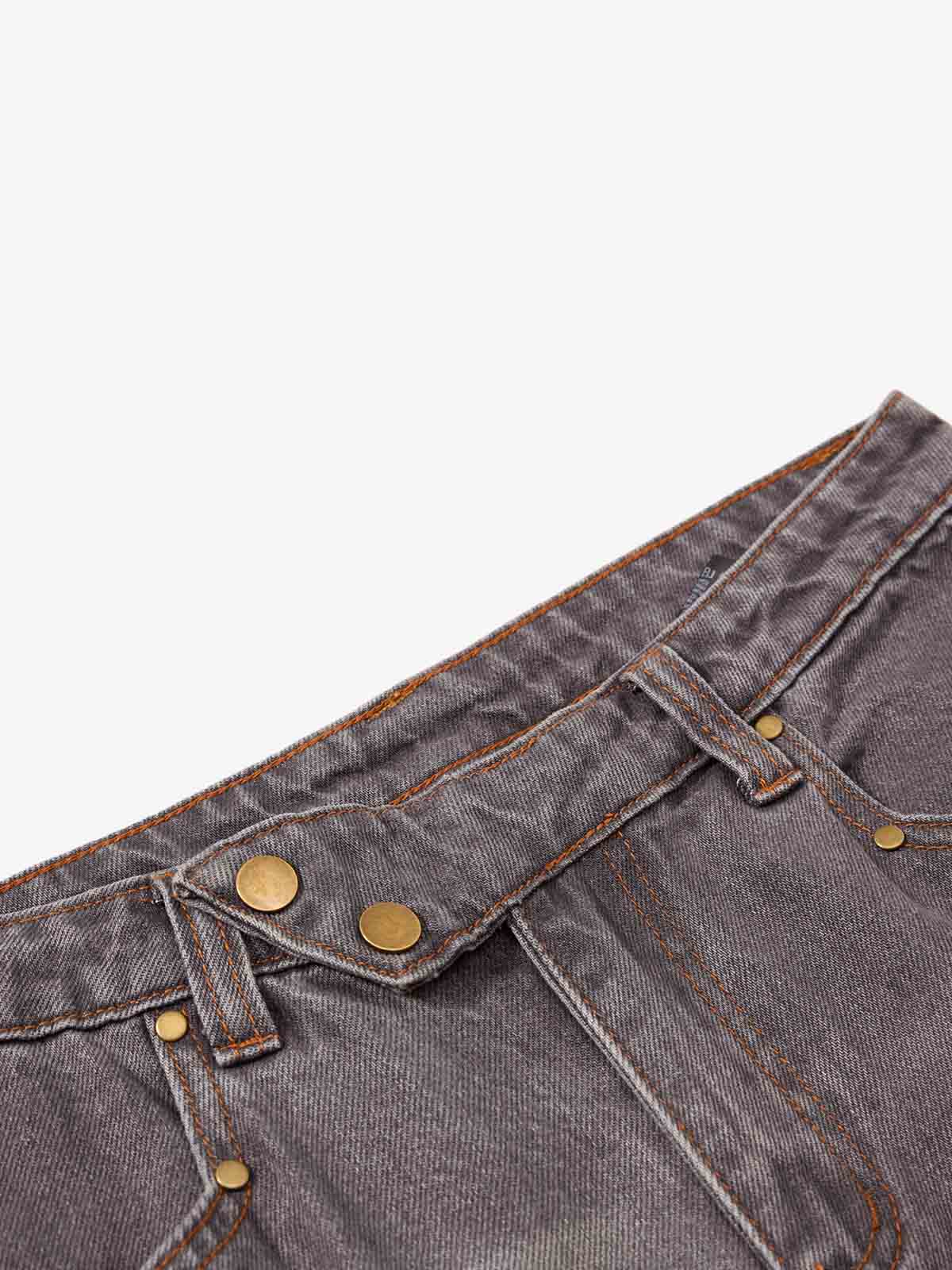 Retro Faded Multi-Pocket Flared Cargo Jeans