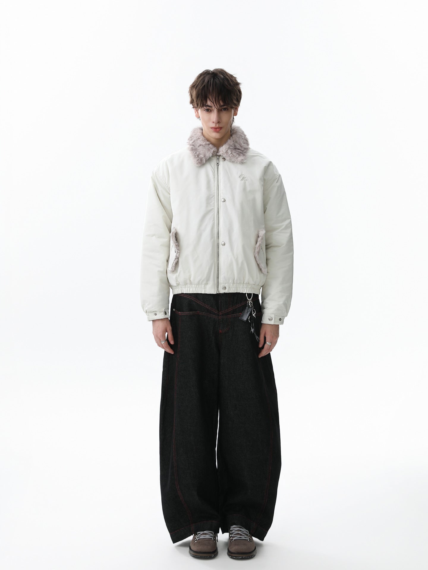 Faux Fur Collar Zipper Padded Bomber Jacket