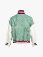 Retro Contrast Color High Neck Knitted Cardigan Sweater