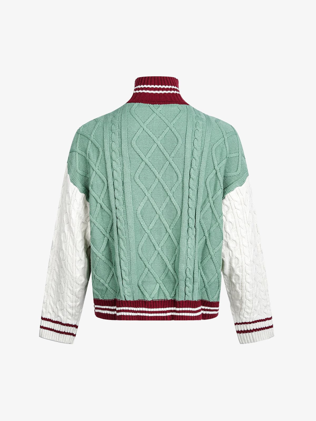 Retro Contrast Color High Neck Knitted Cardigan Sweater