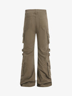 Strap Detail Cargo Flare Cotton Pants