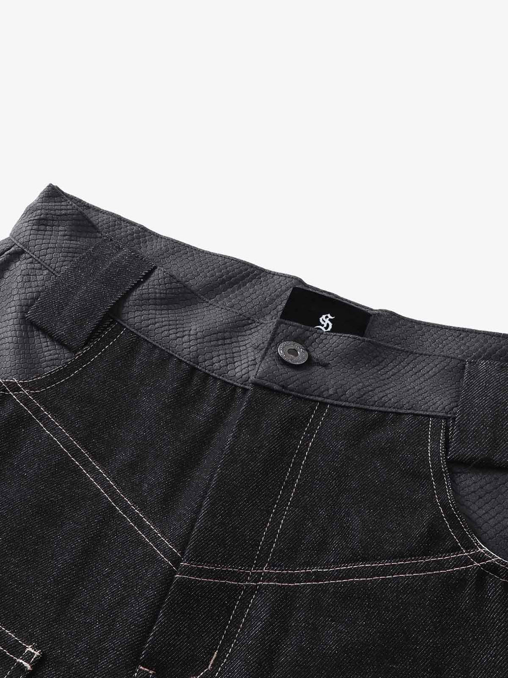 Flame Embroidered Wide Leg Washed Denim Jeans