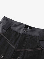 Flame Embroidered Wide Leg Washed Denim Jeans