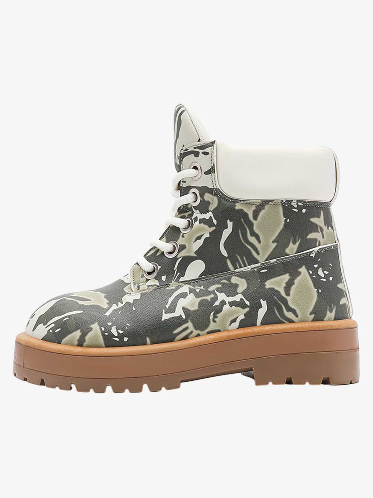 Camo Print Lace Up Chunky Ankle Boots - 2597