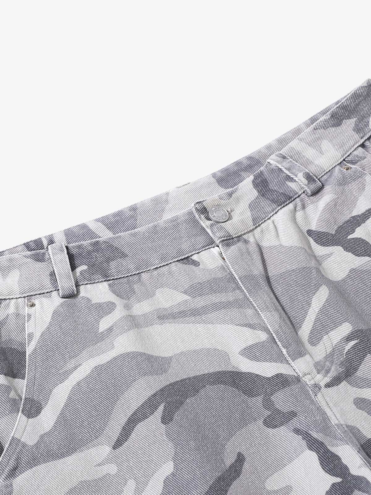 Snow Camouflage Machete Wide-Leg Cargo Barrel Pants - 2548