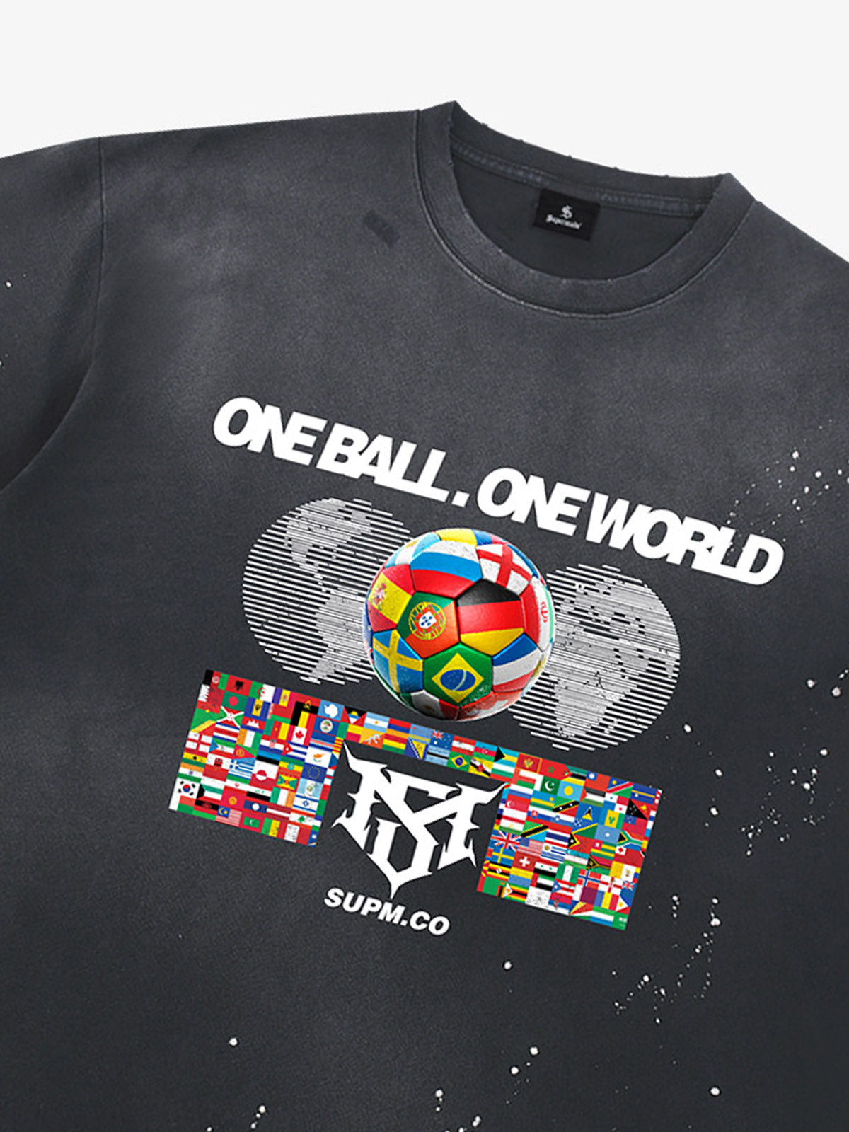 Washed One Ball One World Soccer Graphic T-Shirt