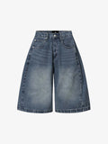 Washed Denim Wide Leg Jorts
