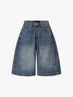 Washed Denim Wide Leg Jorts