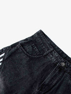 Contrast Stripe Panel Barrel Denim Jeans - 2607