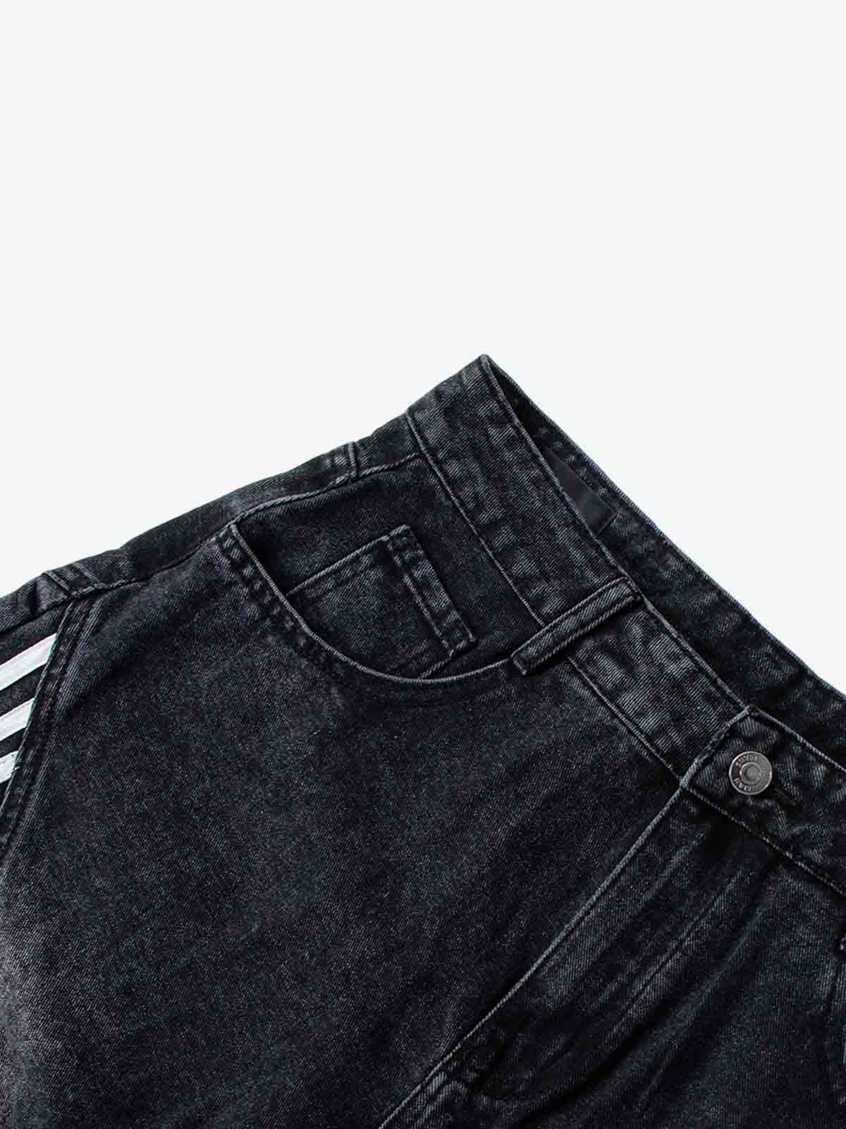 Contrast Stripe Panel Barrel Denim Jeans - 2607