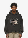 Dark Monster Teeth Graphic Cropped Hoodie