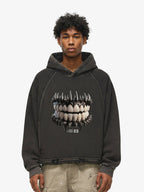 Dark Monster Teeth Graphic Cropped Hoodie
