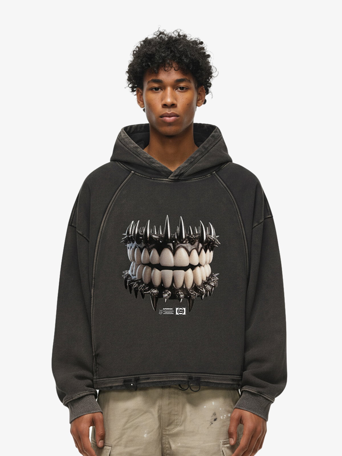 Dark Monster Teeth Graphic Cropped Hoodie