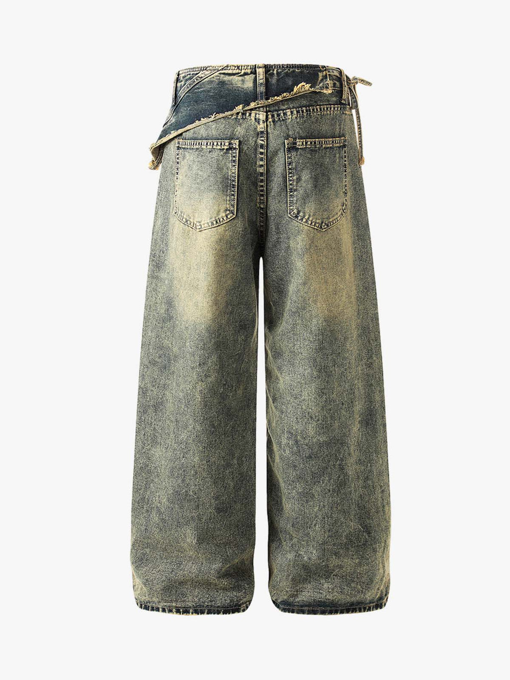 Layered Waist Tie Detail Vintage Wash Jeans