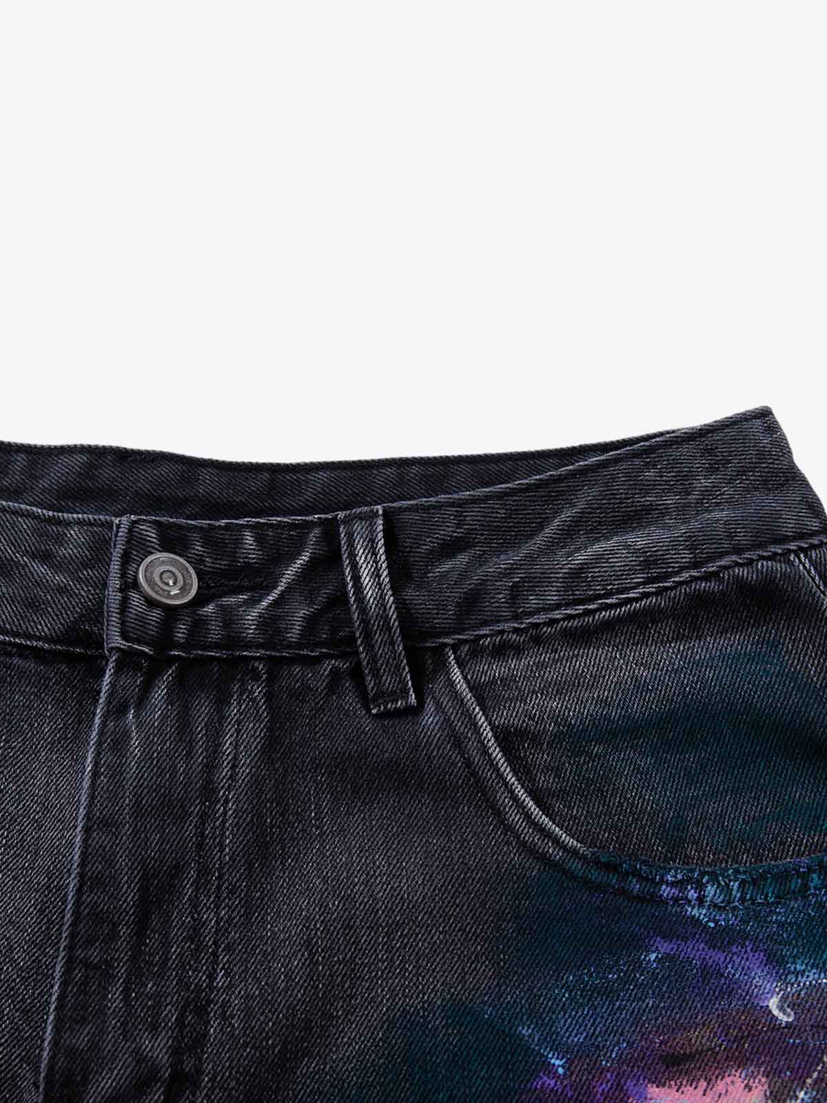 Retro Distressed Colorful Graffiti Art Print Jeans