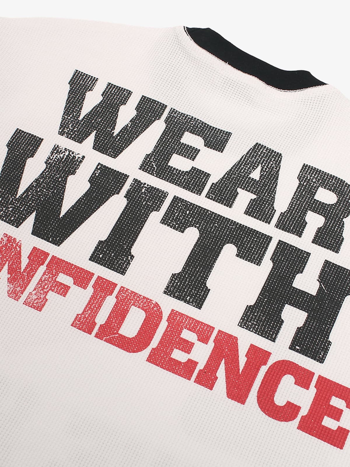 Heart Slogan Graphic Contrast Sleeve Waffle Knit T-Shirt