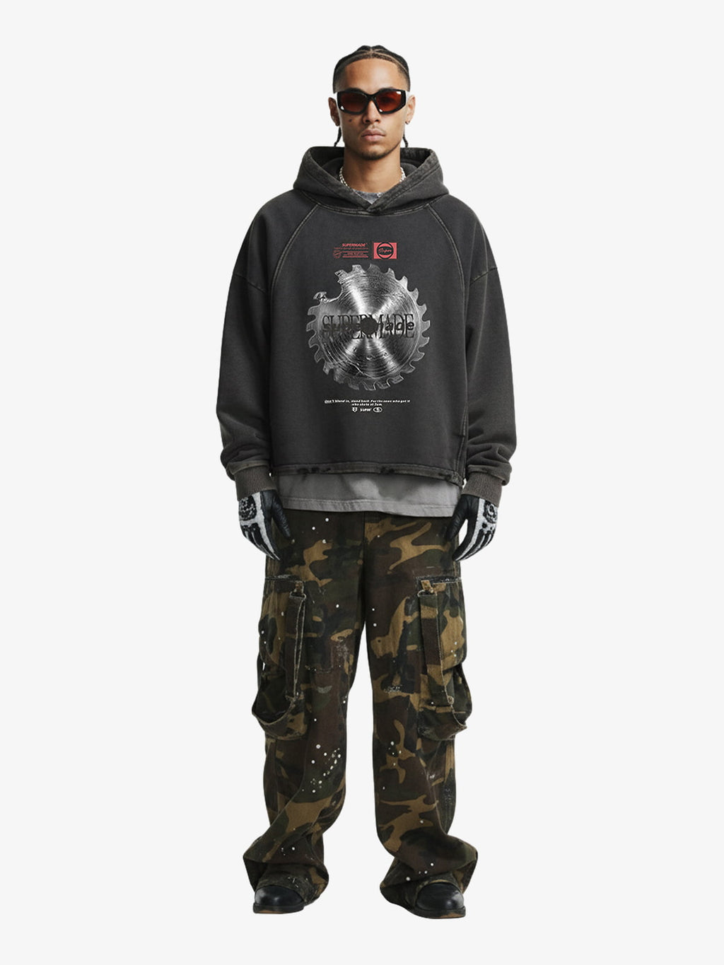 Industrial Saw Blade Graphic Cropped Hoodie