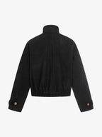 Textured Faux Leather Stand Collar Metal Buckle Jacket