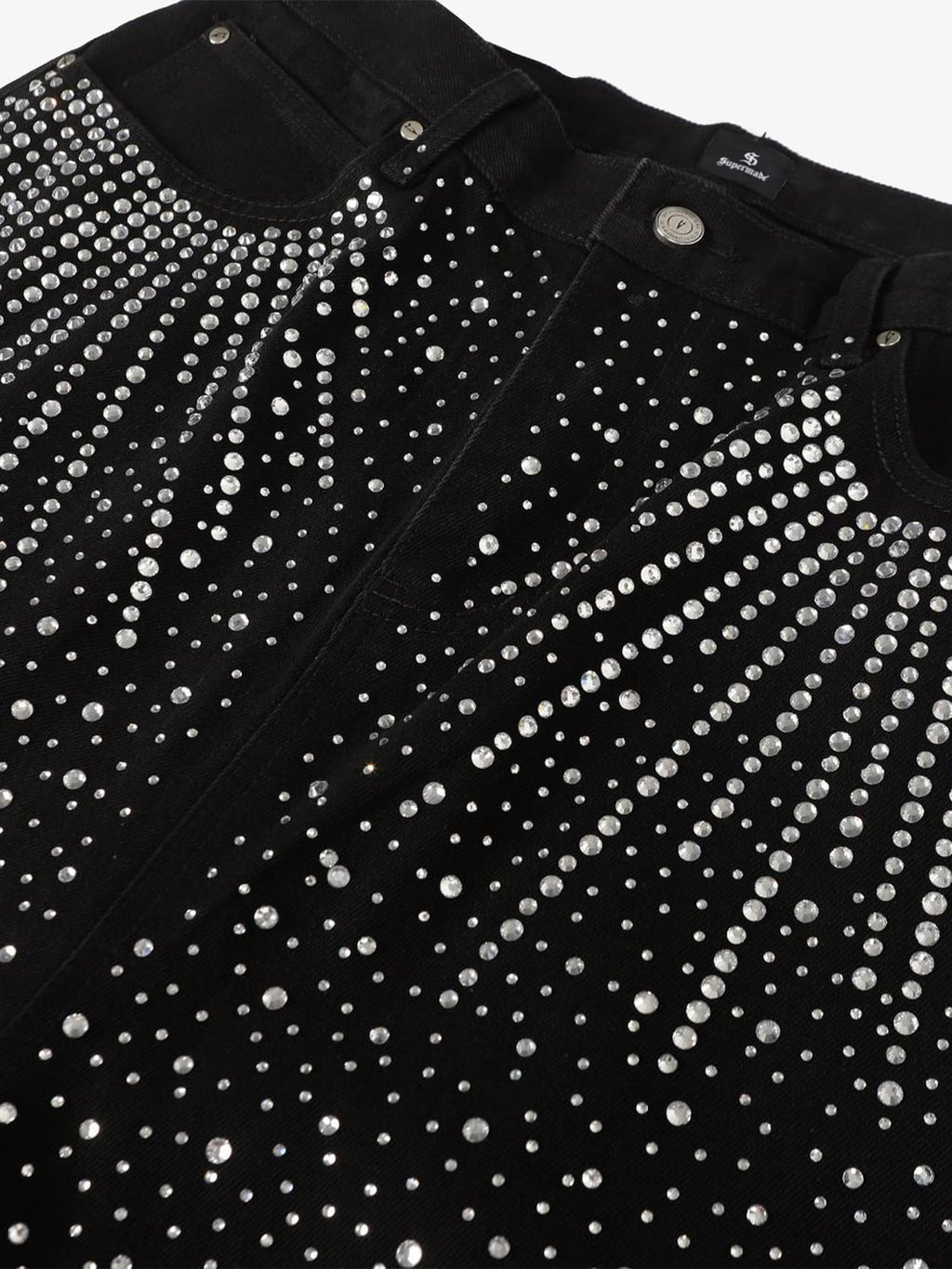 Retro Denim Full Rhinestone Design Baggy Jeans - 2545