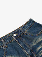Vintage Washed Distressed Straight-Leg Jeans