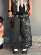 Dragon Embroidery Gothic Wide Leg Jeans