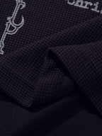 Gothic Text Print Leather Patchwork Polo T-Shirt