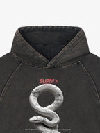 Vintage Washed Snake Appliqué Pullover Hoodie