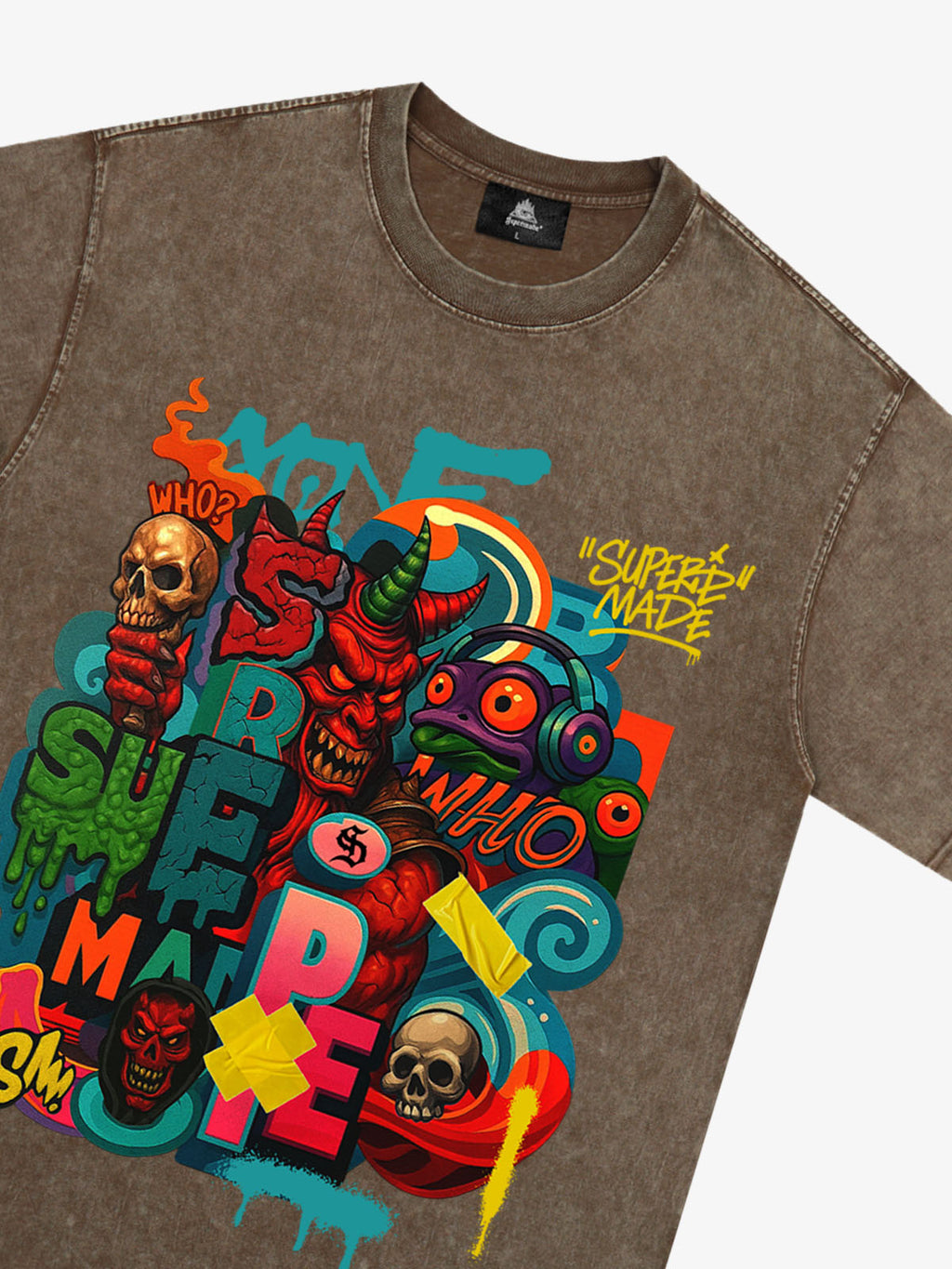 Trendy Multicolor Graffiti Skull Graphic T-Shirt