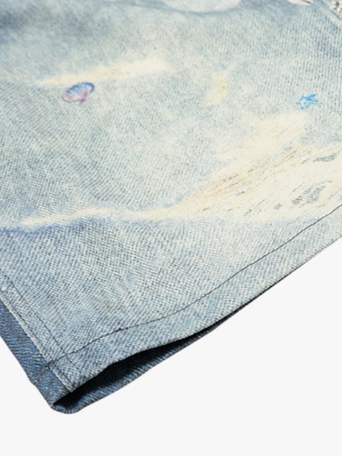 Distressed Dirty 3D Floral Denim Shorts