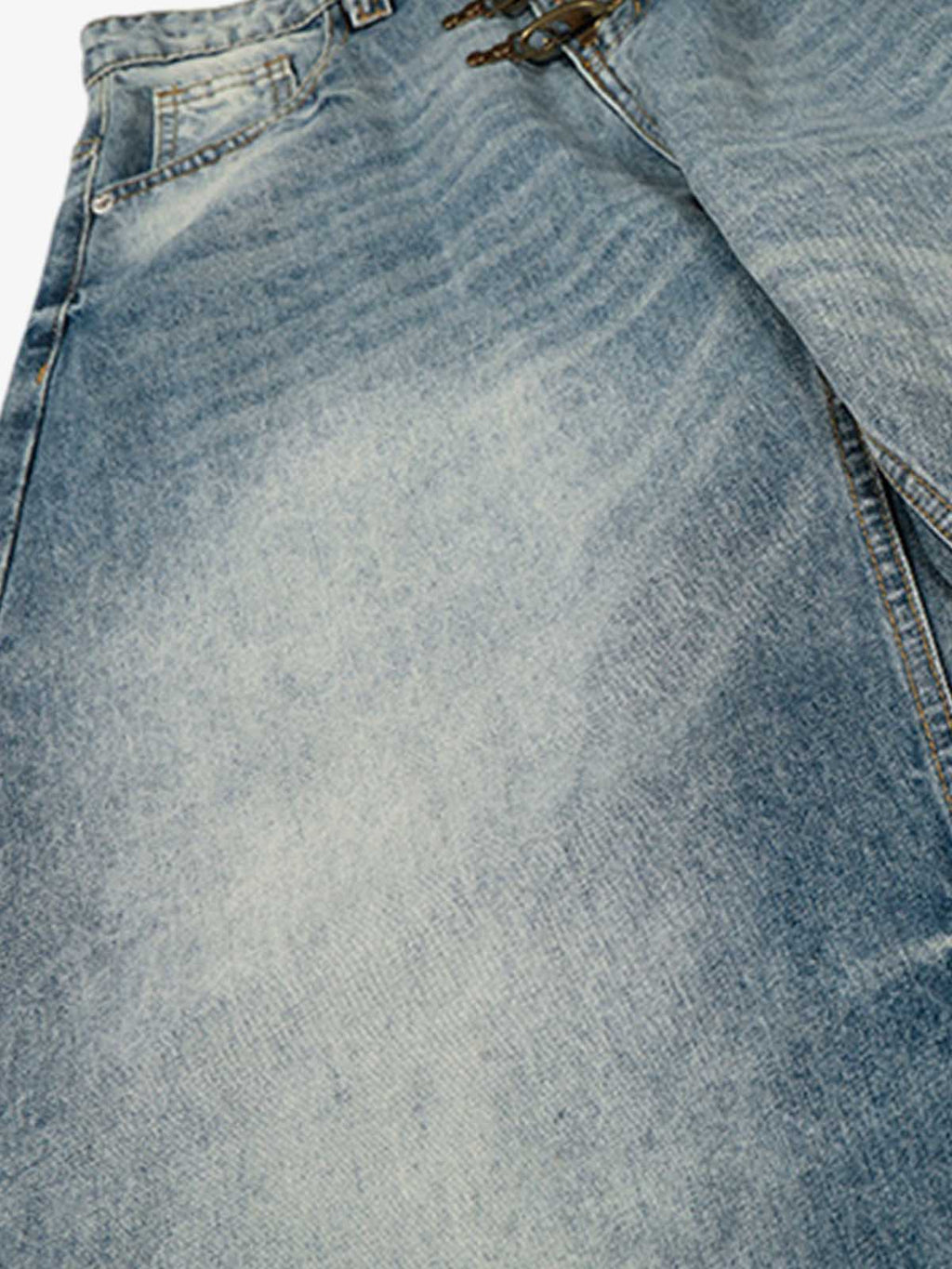 Washed Metal Hook Front Design Barrel Jeans
