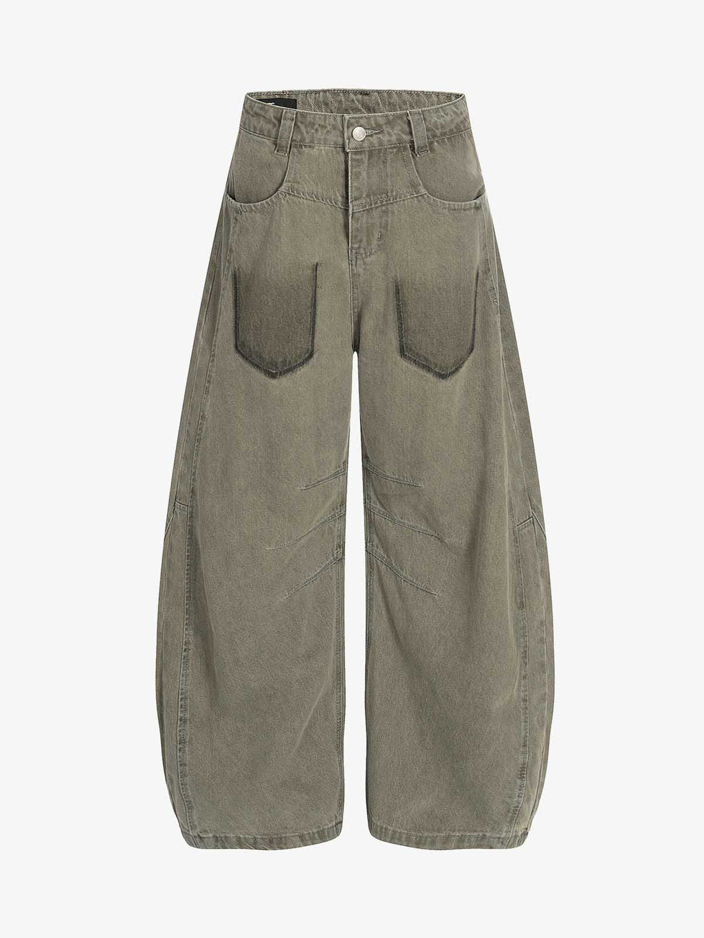 High Waist Pleated Barrel Leg Washed Pants