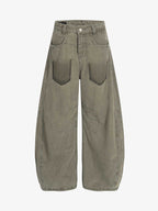 High Waist Pleated Barrel Leg Washed Pants