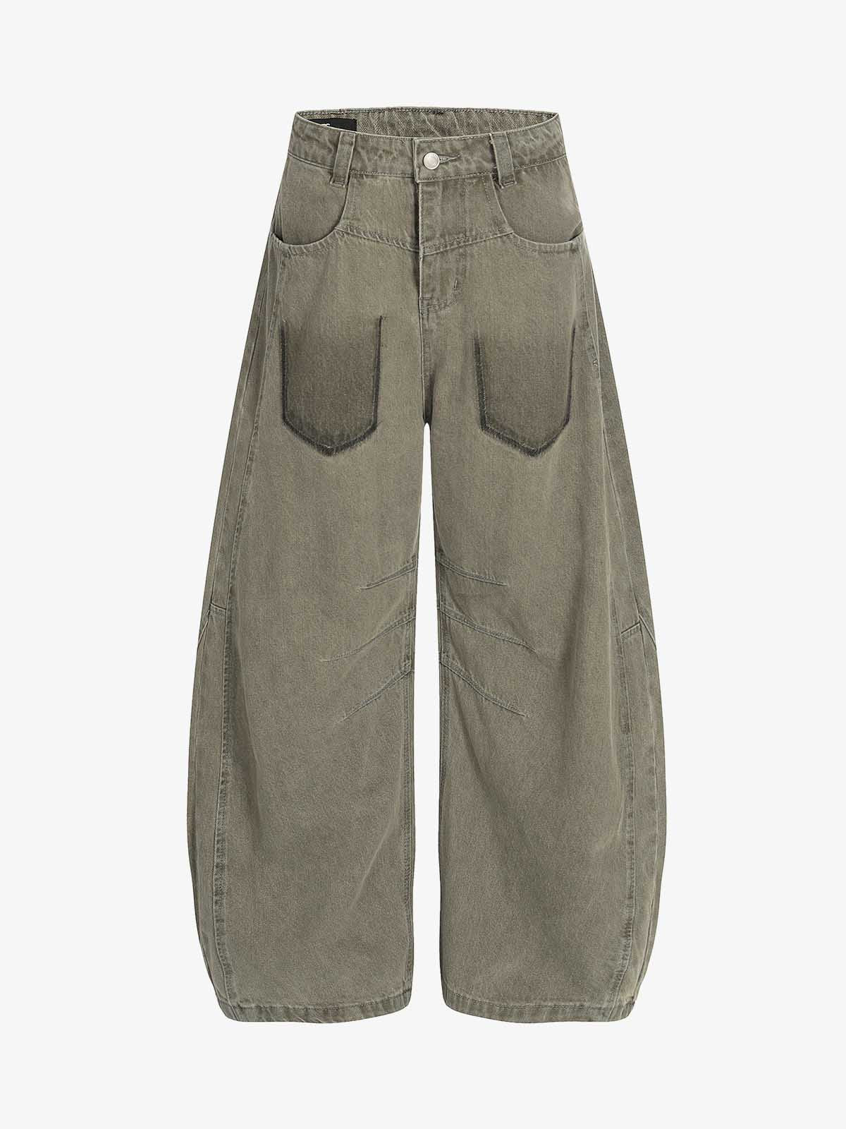 High Waist Pleated Barrel Leg Washed Pants