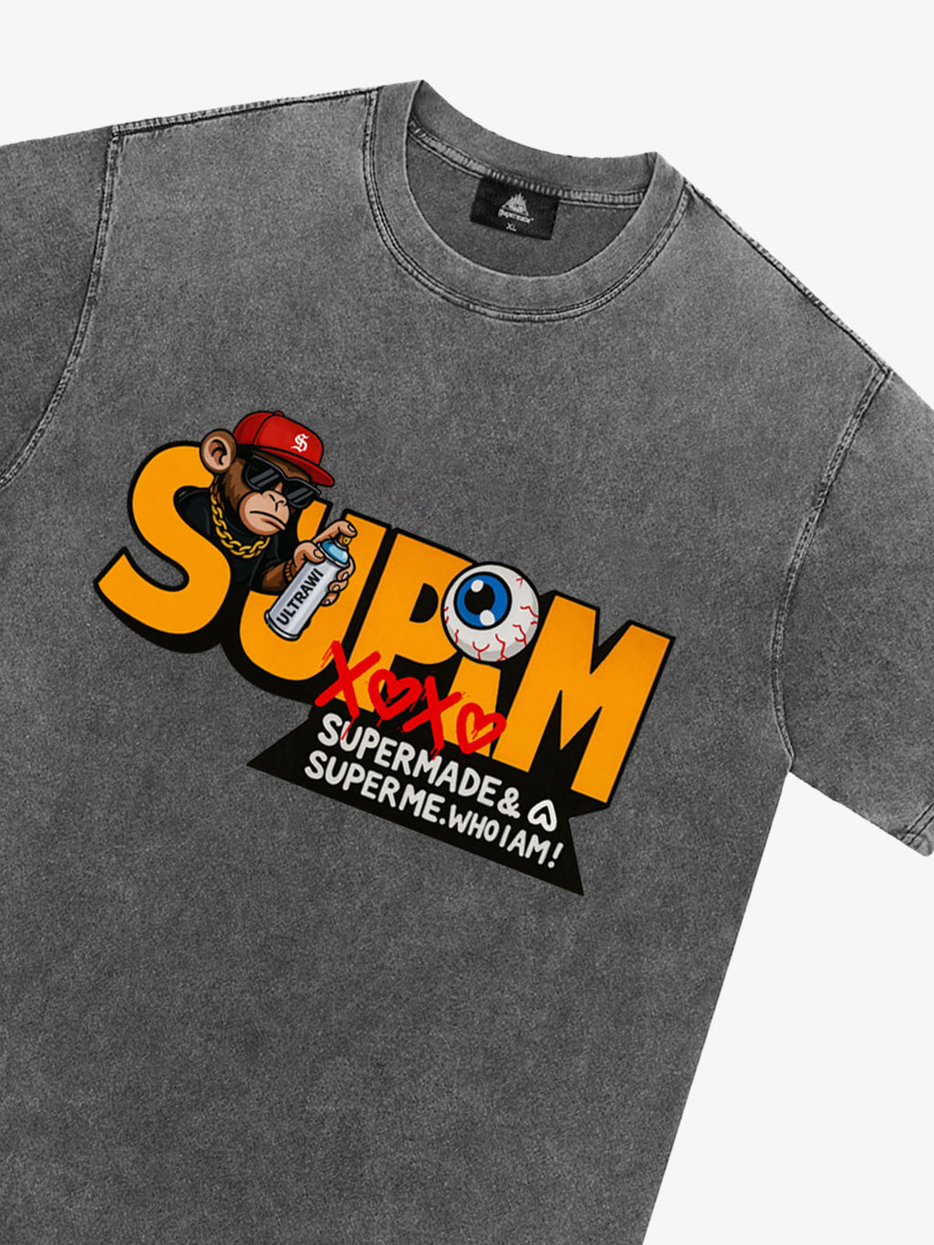 SUPM Trendy Hip-Hop Monkey Graffiti Font T-Shirt