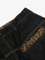 Leopard Print Trim Washed Jeans