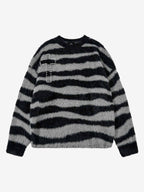 Retro Rhinestone Cross Fuzzy Zebra Stripe Sweater