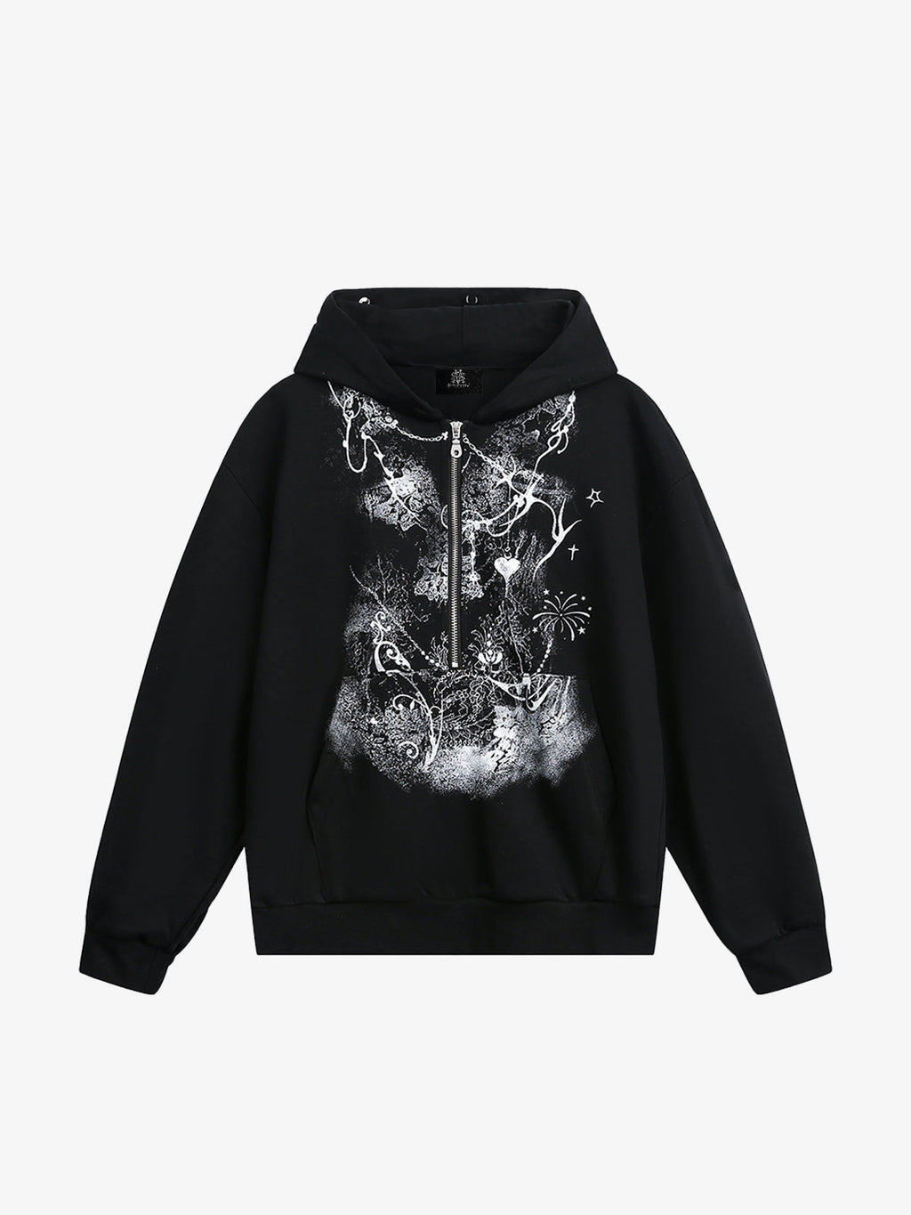 Detachable Fur Collar Printed Cardigan Half-Zip Hoodie