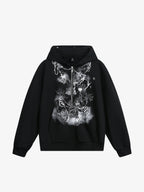 Detachable Fur Collar Printed Cardigan Half-Zip Hoodie