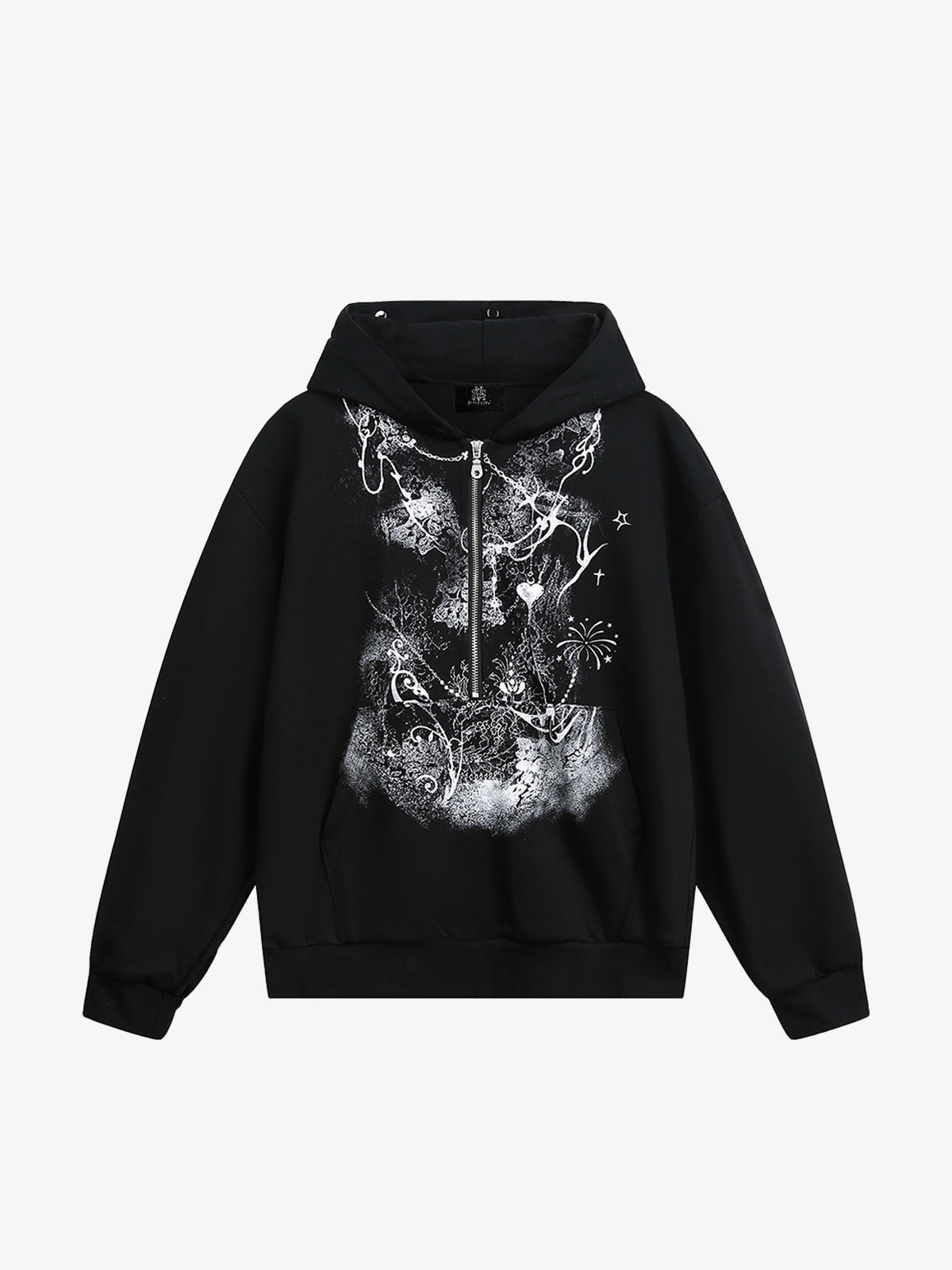 Detachable Fur Collar Printed Cardigan Half-Zip Hoodie