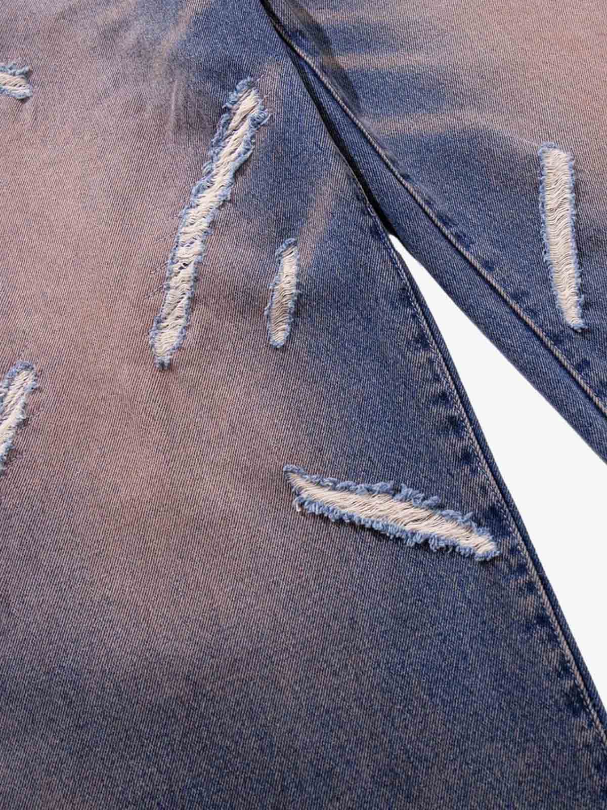 Slash Distressed Washed Denim Jeans
