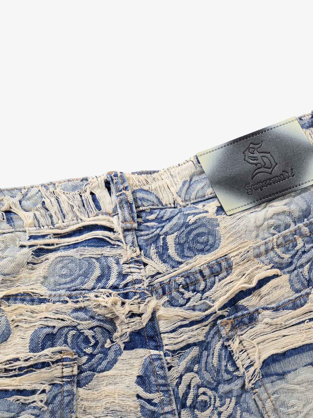 Jacquard Distressed Denim Jeans