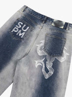 Washed Scorpion Graphic Curved Panel Pants - 2615